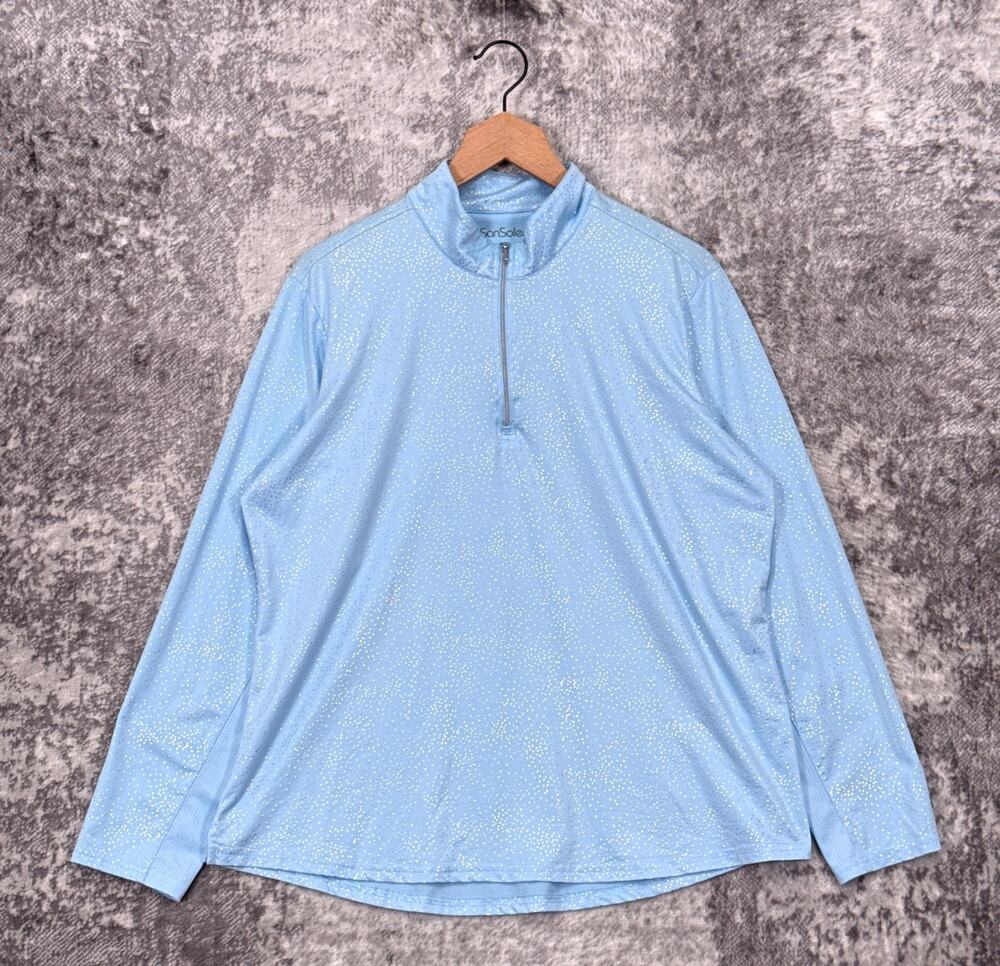 San Soleil Sun Shirt XL Womens Silver Metallic Shimmer Vented UPF 50 Long Sleeve
